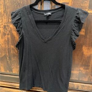 Express Black V-Neck Ruffle Sleeve Top